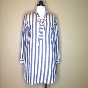 MADEWELL Striped Linen Blend Loose Tunic Dress